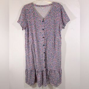 J.Jill laides floral Dress ditsy print large pink purple green flounce casual